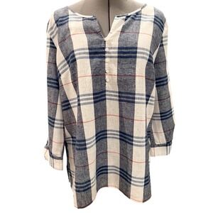 Liz Claiborne Plaid Tunic Shirt Women‎ Size Medium Linen Cotton Blend